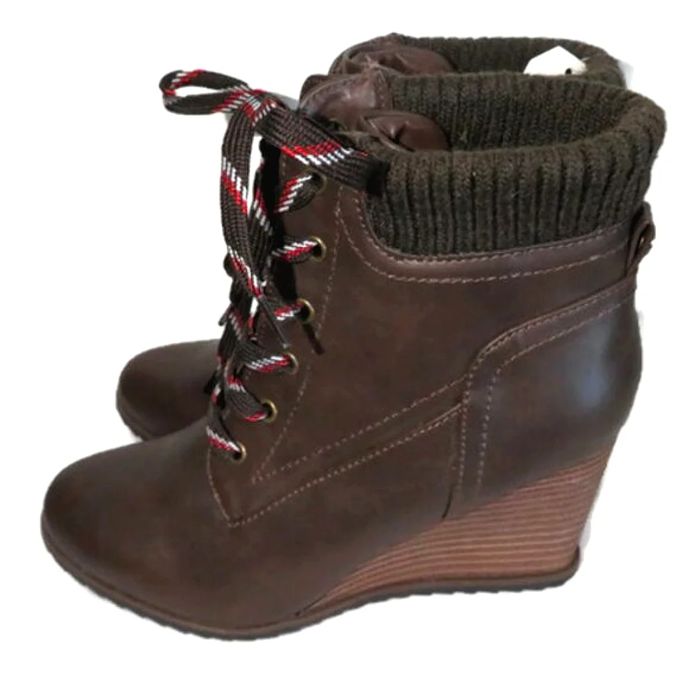 Nautica Espresso Brandt Lace-up Wedge Booties 7.5